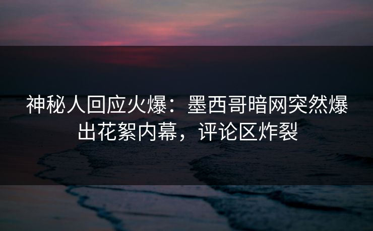 神秘人回应火爆：墨西哥暗网突然爆出花絮内幕，评论区炸裂