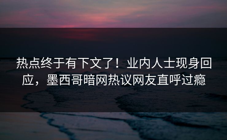 热点终于有下文了！业内人士现身回应，墨西哥暗网热议网友直呼过瘾