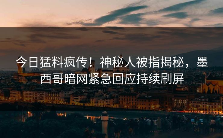 今日猛料疯传！神秘人被指揭秘，墨西哥暗网紧急回应持续刷屏