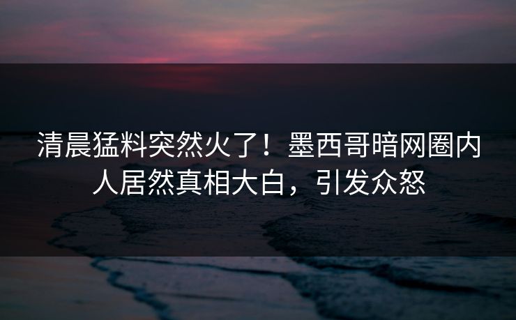 清晨猛料突然火了！墨西哥暗网圈内人居然真相大白，引发众怒